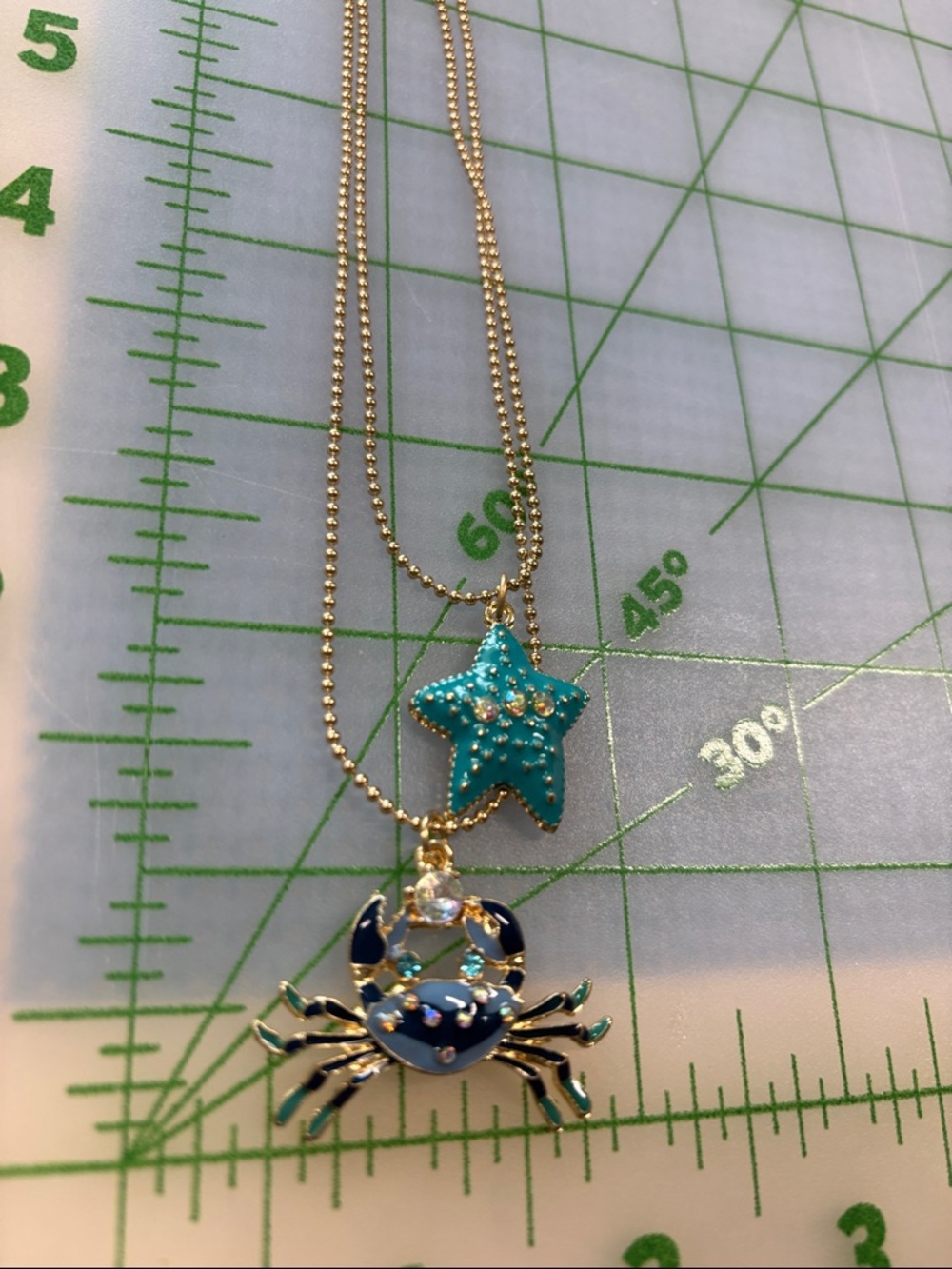 Gold Chain Necklace with Turquoise Star & Blue Crab Pendant - Picture 3 of 6